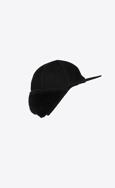 SAINT LAURENT Hüte Herren Schwarze Schirmmütze mit Lammfellfutter b_V4